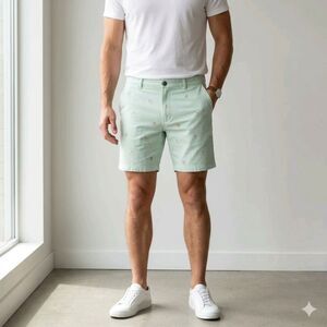 Raw Yarn Industries Banana Print Shorts – Mint Green Stretch Twill Unisex 34